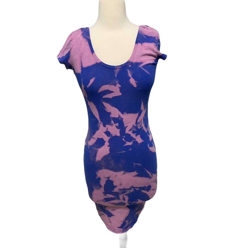 Woolworths Blue Purple Reverse Tie Dye Midi T-Shirt Dress Small Custom Made